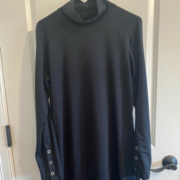 Three Dots High Neck Comfortable Sweatshirt Midi Dress Button Sleeves Women's L - Picture 1 of 8